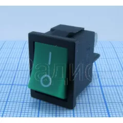 Клавишный переключатель прямоугольная, 4pin, ON-OFF, AC 220/250V 6A, под клеммы, 19x13мм, Фланец: 21х15мм, толкатель: зеленый, корпус: черный (KCD1-104/4P, MRS-201, SWR45, MIRS-101) - Прямоугольный "мини" - Радиомир Саратов