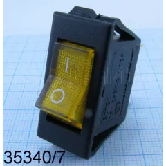 Клавишный переключатель прямоугольный, 3pin, ON-OFF, AC 220/250V 15A, подсв.:желтый, 23x12мм, Фланец: 32х16мм (BK788, KCD3-2-101NC, Sc-788 3c) - Прямоугольный "узкий" - Радиомир Саратов