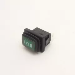 Клавишный переключатель прямоугольный, 3pin, ON-OFF-ON, AC 220/250V 6A, подсв.:зеленый, 19x12мм, Фланец: 21х15мм, IP65 Влагозащ. (SB008, Sc-768 3с, влагозащита) - Прямоугольный "мини" - Радиомир Саратов