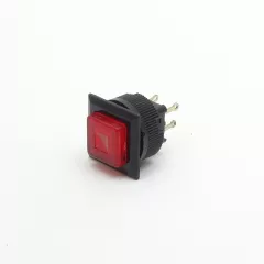 Кнопка квадратная, 4pin, OFF-ON, AC 220/250V 1.5A, подсв.:красный, нормально разомкнут, толкатель: красный, корпус: черный (DS-510-540) -  1.5A - Радиомир Саратов