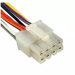 РАЗЪЕМ питания низковольт  8pin шаг 4.2мм (MINI-FIT) (MX5557) с проводами 20AWG (0.5 кв.мм) (штыревая часть MF-2x4F wire 0.3m /10х18х20мм) (ответная гнездовая часть MF-2x4M/11х20х24) с фиксац, 300V, ток 7A - низковольтные на кабель MINI-FIT (штекеры, гнезда) ( Разъемы ) - Радиомир Саратов