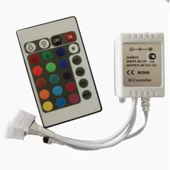 Контроллер RGB с ИК-пультом Ecola CRS144ESB  12A, DC12v, 144w, 4pin,(3канала по 4A) ( Пульт-24кн. ) ( на 5 метров ленты )( габар: 64х34,5х22,5мм ); 16 статических и 6 динамических световых сцен - Контроллеры RGB для св/д лент - Радиомир Саратов