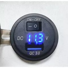 АДАПТЕР USB (2.1A;х2) (Цвет подсветки Синий) д/ зар. в Авто+ Вольтметр КРУГЛЫЙ 12V-24V DC; вых: 5v 4.2A; Поддержка быстрой зарядки QC3.0; клавишный выключатель.  2pin ( клеммы для подключ: 6,3мм ) ;+защит.заглушка - Зарядные устройства в АВТО (круглые врезные) - Радиомир Саратов