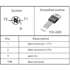 Симистор 12A BTA12-800B(W) (BTA12-600B=600V) TO220 (TRIAC) -  12A - Радиомир Саратов