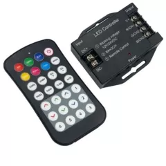 Контроллер RGB с RF-кнопочным пультом (28 кнопок черный) ECOLA  RFK24BESB белый 24A, DC12-24V, 288-576W,4pin,( 3 канала по 8A ), 6 динамических режимов, 7 цветов, дальность до 20 метров - Контроллеры RGB для св/д лент - Радиомир Саратов
