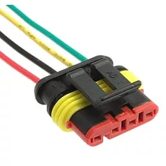 Разъем герметичный 4-х контактный (4PIN) (IP67) AMP (штекер) с проводами (зелен/красн/син/желт) сеч.0.75мм*(18AWG 200мм) серия:1.5 (DJ7041-1.5-21) - 4pin - Радиомир Саратов
