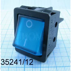 Клавишный переключатель прямоугольный, 4pin, 2xOFF-ON, AC 220/250V 25A, под клеммы 6.3мм, подсв.:синий, 27x22x18мм, Фланец: 32х25мм, IP55 (KCD4-201, KCD4-201/N, T85 (1E4)) - 25A Прямоугольный "широкий" - Радиомир Саратов