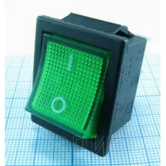 Клавишный переключатель прямоугольный, 6pin, 2xON-ON, AC 220/250V 16A, подсв.:зеленый, 27x22мм, Фланец: 32х25мм (Sc-767, B-506 6с) - 15-16A Прямоугольный "широкий" - Радиомир Саратов