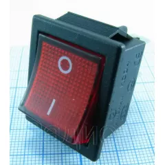 Клавишный переключатель прямоугольный, 6pin, 2xON-ON, AC 220/250V 16A, подсв.:красный, 27x22мм, Фланец: 32х25мм (B-506, Sc-767 6с) - 15-16A Прямоугольный "широкий" - Радиомир Саратов
