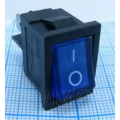 Клавишный переключатель прямоугольный автомобильный, 4pin, ON-OFF, 12V 6A, подсв.:синий (U:3V), 19x13мм, Фланец: 21х15мм, IP55 (KCD1-104/N, MIRS-101, Sc-778) - Прямоугольный "мини" - Радиомир Саратов