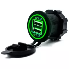 АДАПТЕР USB х 2 (2.1A;х2) (Цвет подсветки Зеленый) для зар. в Авто; врезное (Пластик) Uпит:12v DC; - Зарядные устройства в АВТО (круглые врезные) - Радиомир Саратов