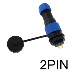 Разъем герметичный М16 2pin (IP68) КОМПЛЕКТ на кабель+на корпус(на фланце) (штыревая+гнездовая часть) SP16-2S НА КАБЕЛЬ-штекер/на КОРПУС-гнездо Черный/синий, обрезиненный пластик (SP16-02P-S-PG9) - Герметичный разъм SP16 (М16мм) - Радиомир Саратов