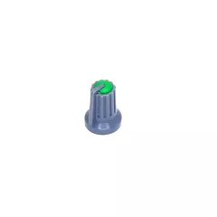 РУЧКА для переменного резистора D15mm P6T15/19G1E2, под вал 6мм кругл., пластик,  корпус серый-зелёная вставка - Ручки для переменных резисторов, кнопки для коммутации - Радиомир Саратов
