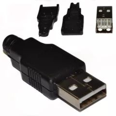 Разъем USBA-AM ( Штекер на кабель ) ( тип А ) ver.2.0, с корпусом: прямой, цв: черн. - USBA - Штекер (Разъем-USB разъем тип-А) - Радиомир Саратов