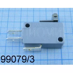 Микропереключатель 3pin (28х10х16мм) с пластиной-10мм+Ролик ON-(ON) AC 220/250V 16A, под клеммы 6.3мм, 28x10x16мм (KW7-03-5, SC799) - Микропереключатель с пластиной (28х10х16мм) - Радиомир Саратов