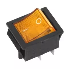 Клавишный переключатель прямоугольный, 4pin, 2xOFF-ON, AC 220/250V 16A, под клеммы 6.3мм, подсв.:желтый, 27x22x16мм, Фланец: 32х25мм, IP55 (KCD4-101/4PN, KCD4) - 15-16A Прямоугольный "широкий" - Радиомир Саратов