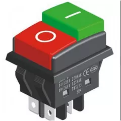 Переключатель кнопочный, 4pin, 2 полож., 2xON-OFF, AC 220/250V 14A, под клеммы 6.3мм, 28,5x22,8мм, Фланец: 36,8х29,9мм, корпус: Красный, зеленый (KCD3-03/4P, KCD4-AN4) - Переключатели Кнопочные - Радиомир Саратов