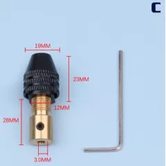 Патрон кулачковый (mini) 0.3мм-3.4 мм на вал 3,0мм бесключевой сверлильный патрон на вал 3,0мм для мини-дрели или гравера. d сверла 0,3-3,4мм, цвет: черный - Патрон для мини-дрели, гравера - Радиомир Саратов