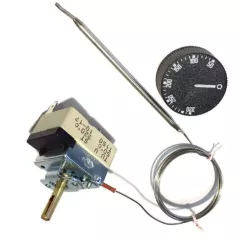 Терморегулятор капиллярный для электродуховок и электроплит 2pin 50-320C WSRB50T320S, L капилляра=100cm 50-320*С, h вала =19,5мм полукруг, (Капиллярный термостат) 250VAC, 16A, ручка со шкалой - Терморегуляторы (Термостаты)  2PIN - Радиомир Саратов