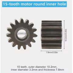 Шестерёнка для двигателя металл 10.2х7.8 1 ряд зубов ; кол-во зубов: 15 ; d=10.2мм ; толщина 7.8мм ; внутр. d=3.2мм - Шестерни для двигателей электроинструмента - Радиомир Саратов