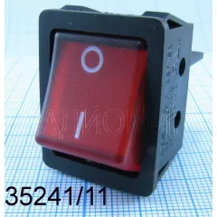 Клавишный переключатель прямоугольный, 4pin, 2xOFF-ON, AC 220/250V 25A, под клеммы 6.3мм, подсв.:красный, 27x22x18мм, Фланец: 32х25мм, IP55 (KCD4-201/N, JD03-A1, KCD-25, T85 (1E4)) - 25A Прямоугольный "широкий" - Радиомир Саратов