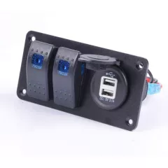 Панель управления: 2 переключателя GH-2PSU + 2х USB гн  ( 5V / 3.1A) для зар. в Авто; врезное; с индикац.. ( Синяя ) () ( Пластик ) Uпит:12v-24v DC; вых: 5v 3.1A ( при подкл.2-х потребит; делится: по 1A на гн.) ; 2pin ( с клеммами для подключ: 6,3мм изоли - Блоки в приборную панель (врезные) - Радиомир Саратов