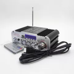 Усилитель звука СТЕРЕО  2х20W   AC220V/DC12V  12V/5A; FM - 87.5-108 мГц    Вход AUX IN 	2*RCA / 3.5мм   Высокие частоты:10dB ± 10KHz; Низкие частоты :10dB ± 100KHz;  Частотный диапазон :20Гц-20кГц ,  пульт ДУ / реверберация ECHO - Усилители звука - Радиомир Саратов