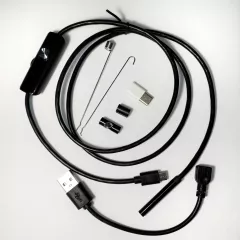 ВИДЕОЭНДОСКОП Гибкая камера, для смартфона  IP67  "Android"; кабель micro USB (штек/гнезд)+ перех.TYPE C;  (d=5,5мм/мягкий кабель-2м) ;  HD 640*480; Подсветка 6LED; Угол обзора 70°; Подключение по USB/Micro USB/Type-C;   Функция съемки видео/фото - Видеоэндоскопы- micro USB/USB/Type-C - Радиомир Саратов