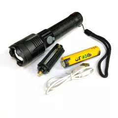Фонарь св/диодный  "ОГОНЬ H-121D-P70" 1 LED (P70) 1 реж свечения+ZOOM; Кейс для 3*AAA; пит:  Li-ion аккум 18650 5200mAh / 3.7V 3xААА (нет в компл); Кнопка ВКЛ/ВЫКЛ; провод USB-MicroUSB для зарядки (в компл); - Ручные св/д фонари - Радиомир Саратов