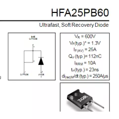 Fast Diode 25A HFA25PB60 orig (25A 600V, 151W trr-23ns , VF-1.3V ) Ultrasfast, Soft Recovery Diode TO247-2 -  25A - Радиомир Саратов
