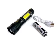 Фонарь св/диодный (зарядка от USB) 2LED (основной CREE LED XML-T6 + боковой COB) "FA-W545-COB / HL-W545-COB"; ZOOM; 3 режима свечения + боковой; быстрая зарядка (Fast Charge); IP-65; пит: аккум 18650/3.7V+ кабель USB/microUSB  в комплекте; клипса для креп - Ручные св/д фонари - Радиомир Саратов
