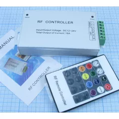 Контроллер RGB с RF-пультом: 18A, DC12-24V, 288W, (3 канала по 6A); Пульт-20кн.(8 цветов); корпус-металл; габариты: 102х64х23мм - Контроллеры RGB для св/д лент - Радиомир Саратов