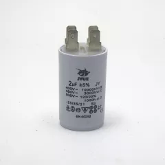 Конденсатор пуско-рабочий 2mkF 450V 5% d27х57мм, цилиндр, с клеммами 2+2, пластик, цвет: белыйJyue - Пуско-рабочий   2mkf-2.5mkf - Радиомир Саратов