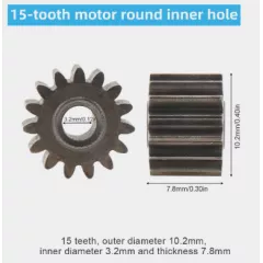 Шестерёнка для двигателя металл 10.2х7.8 1 ряд зубов ; кол-во зубов: 15 ; d=10.2мм ; толщина 7.8мм ; внутр. d=3.2мм - Шестерни для двигателей электроинструмемнта - Радиомир Саратов