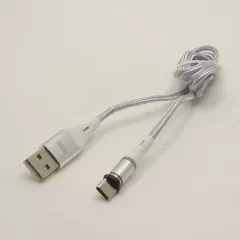 КАБЕЛЬ USB-AM / TYPE-C LED магнитный 360 градусов, оплётка тканевая, цвет-серебряный;  длина - 1,0м Круглый; d=3,2мм - 1.0M - Радиомир Саратов