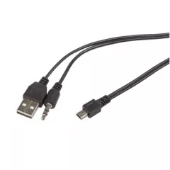 КАБЕЛЬ USB-AM / miniUSB (штек.5pin) + AUX "X-335"( 0,5м )  ( Plastic- Nickel ); цвет: черный; предназначен для портативных колонок - USB-AM x USB-AM + AUX - Радиомир Саратов