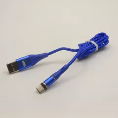 КАБЕЛЬ USB-AM / TYPE-C LED магнитный 360 градусов, оплётка тканевая, цвет-синий;  длина - 1,0м Круглый; d=3,2мм - 1.0M - Радиомир Саратов