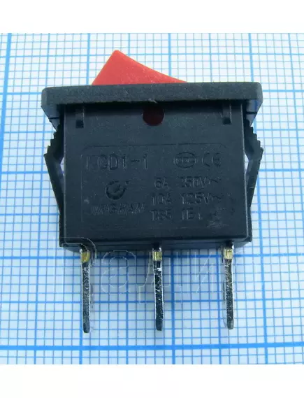 Клавишный переключатель прямоугольный, 3pin, ON-ON, AC 220/250V 6A, под клеммы, подсв.:красный, 19x13мм, Фланец: 21х15мм (KCD1-106/3P, KCD1-116B/3P, KCD1-B102FW, Sc-768 3с) - Прямоугольный "мини" - Радиомир Саратов