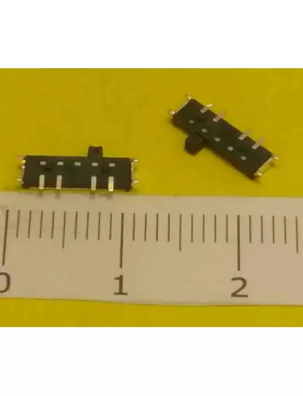 Микропереключатель CB-3P 4 PIN ON-OFF-ON 3 положен. (9,8x1,4x2,6мм) толкатель (h1,6х1,3х1 мм) SMD горизонт. монтаж, корп. метал. №4 - Движковые/Ползунковые - Радиомир Саратов