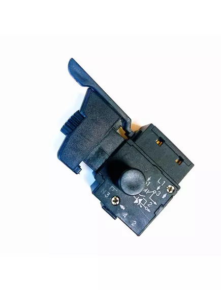 Пусковая кнопка Для электроинструмента, 4pin, AC250V, 6A, под винт, 41x16,5x33мм, толкатель: черный, корпус: черный, (№117) FA2-6/1BEK с кнопкой фиксации, регулятором скорости, реверс - Кнопки для Электроинструмента - Радиомир Саратов
