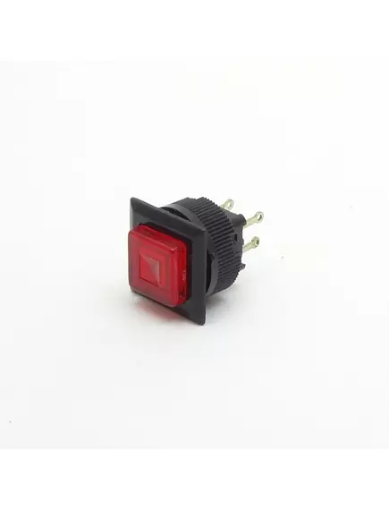 Кнопка квадратная, 4pin, OFF-ON, AC 220/250V 1.5A, подсв.:красный, нормально разомкнут, толкатель: красный, корпус: черный (DS-510-540) -  1.5A - Радиомир Саратов