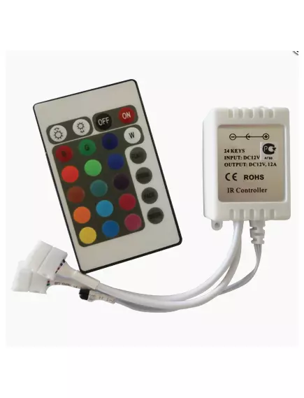 Контроллер RGB с ИК-пультом Ecola CRS144ESB  12A, DC12v, 144w, 4pin,(3канала по 4A) ( Пульт-24кн. ) ( на 5 метров ленты )( габар: 64х34,5х22,5мм ); 16 статических и 6 динамических световых сцен - Контроллеры RGB для св/д лент - Радиомир Саратов