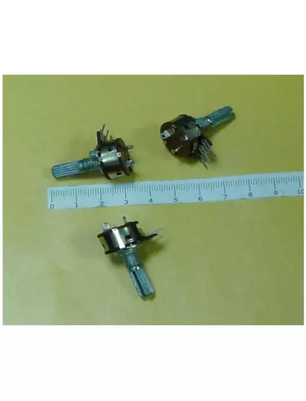 РЕЗИСТОР переменный B10K 3pin (+2pin (5pin) с выключателем-внизу) (77039) WH160 W/S (S16KN1-B) (L20KC) вал L=20мм, d=6мм, металл, с накаткой, с прорезью - Моно - Радиомир Саратов