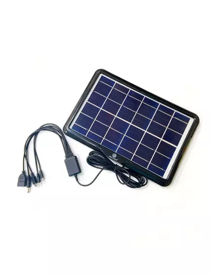 СОЛНЕЧНАЯ батарея (панель) 6V 6W 1A (290х190мм); Встроенный кабель с переходниками (USB-гнездо, Мини USB, micro-USB + 2 разъема); Тип - полисиликоновая; Для зарядки телефонов и смартфонов. U=6V; ток=1A;  цвет: черный; EP-0606 - Устройства на солнечных батареях, элементы солнечных батарей - Радиомир Саратов