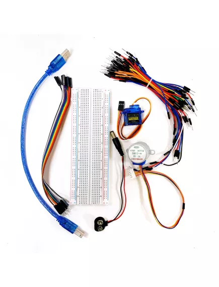 КОНСТРУКТОР ЭЛЕКТРОННЫЙ Arduino Learning Kit на м/к ATmega328P(SMD) ( обучающий набор разработчика RFID)  (Комплект: модуль ArduinoUNO R3; плата беспаечн.;шаговый мотор; пульт ДУ; ИК приемник; ЖК дисплей 16*2; модуль разраб. проекта с набором переходников - Наборы деталей ARDUINO - Радиомир Саратов