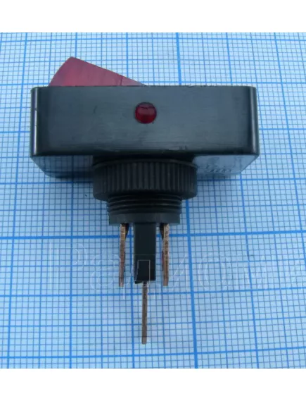 Клавишный переключатель прямоугольный автомобильный, 3pin, ON-OFF, 12V 10A, подсв.:красный (U:12V), 34x19,5мм, IP55 (ASW-11D) - Прямоугольный "широкий" - Радиомир Саратов