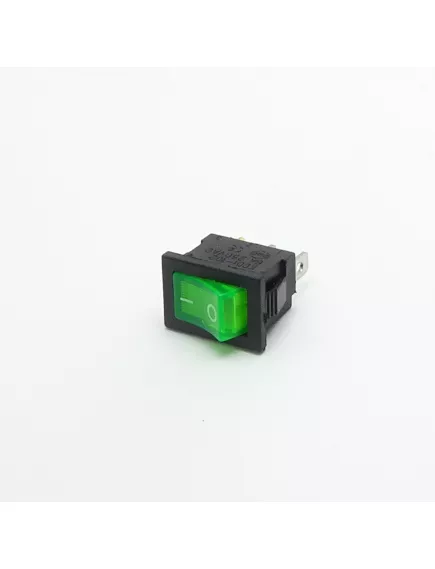 Клавишный переключатель прямоугольный, 3pin, ON-OFF, AC 220/250V 6A, под клеммы 4.8мм, подсв.:зеленый, 19x13мм, Фланец: 21х15мм (KCD1-102, SC-768 3с) - Прямоугольный "мини" - Радиомир Саратов