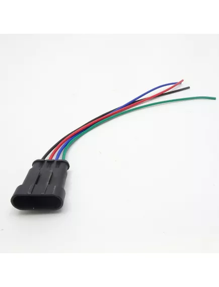Разъем герметичный 4-х контактный (4PIN) (IP67) AMP (штекер) с проводами (зелен/красн/син/желт) сеч.0.75мм*(18AWG 200мм) серия:1.5 (DJ7041-1.5-21) - 4pin - Радиомир Саратов
