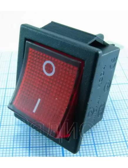 Клавишный переключатель прямоугольный, 6pin, 2xON-ON, AC 220/250V 16A, подсв.:красный, 27x22мм, Фланец: 32х25мм (B-506, Sc-767 6с) - 15-16A Прямоугольный "широкий" - Радиомир Саратов