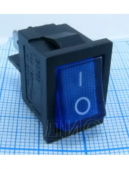 Клавишный переключатель прямоугольный автомобильный, 4pin, ON-OFF, 12V 6A, подсв.:синий (U:3V), 19x13мм, Фланец: 21х15мм, IP55 (KCD1-104/N, MIRS-101, Sc-778) - Прямоугольный "мини" - Радиомир Саратов